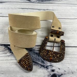 Michael Morrison Mexico Tan Embellished Amber Beaded Leather Belt Belt 31-36